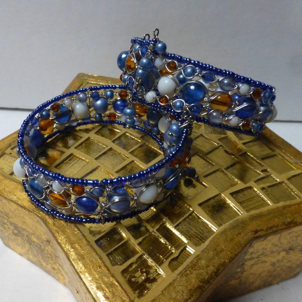 BEADED BLUE CUFFS CRYSTALS AND BEADS BRACELETS